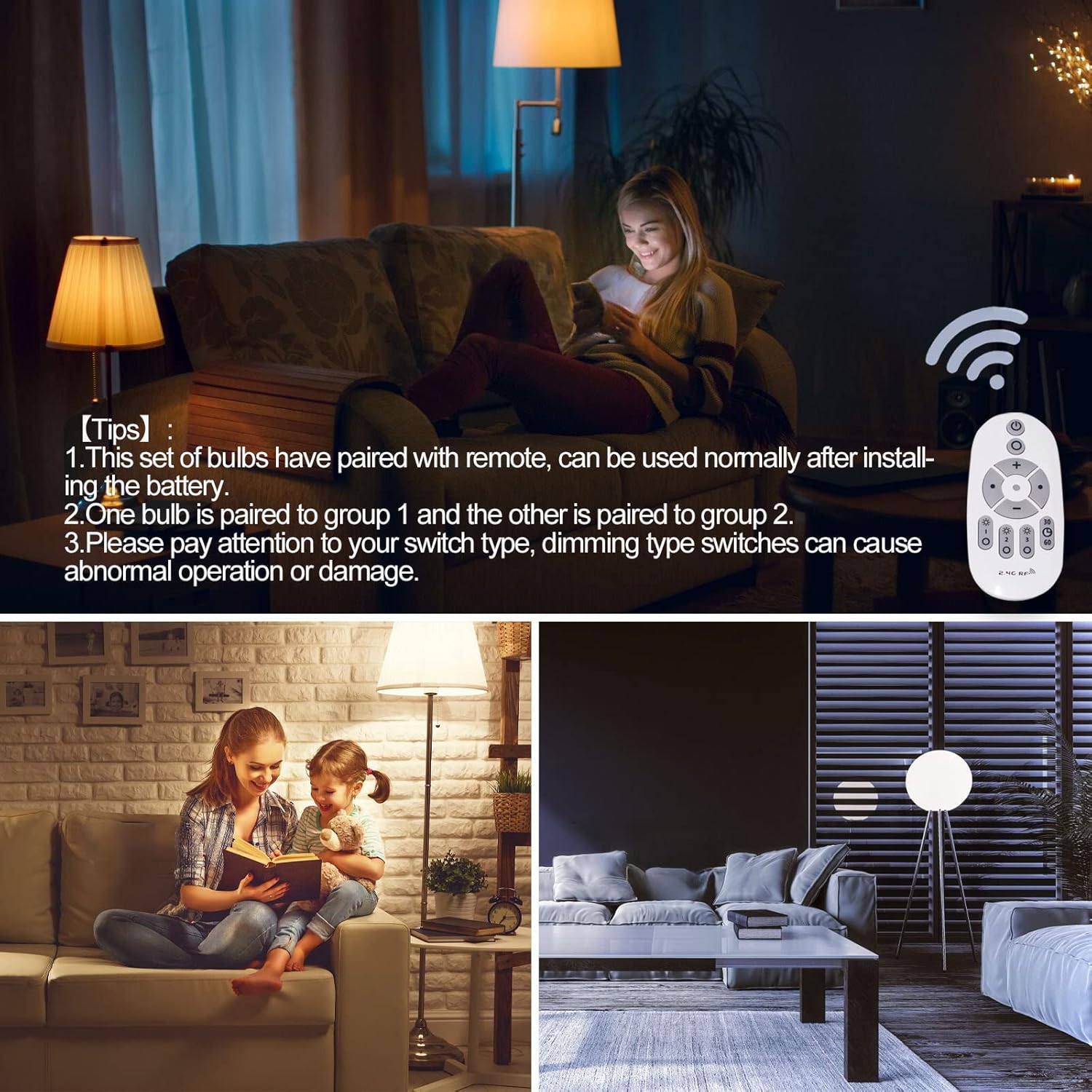 Smart Led Light-Bulb Dimmable with Remote-Control E27 9W Light Bulbs Adjustable Color Temperature (Warm/Cool) and Brightness, 2 Pack (2 Bulbs + 1 Remote) - Image 6