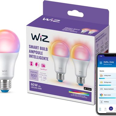 WiZ Connected Smart Light Bulbs, 2-Pack, Color A19 60W 800LM E26 Indoor LED Lights, Smart Bulbs with Motion Detection, Control with Voice or App